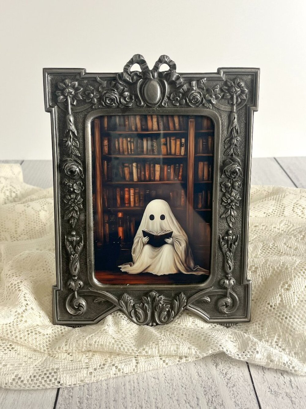 Vintage Jennifer Moore Ornate Victorian Pewter Tone Picture Frame